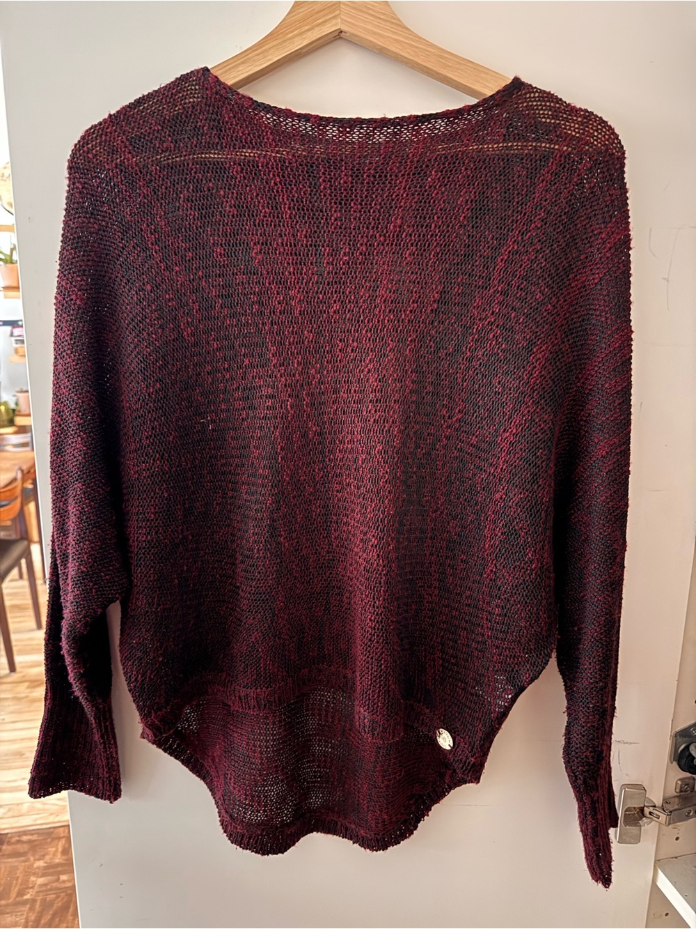 Coco & tashi Sheer Open-Knit Batwing Sweater Y2K Size M - Burgundy/black
